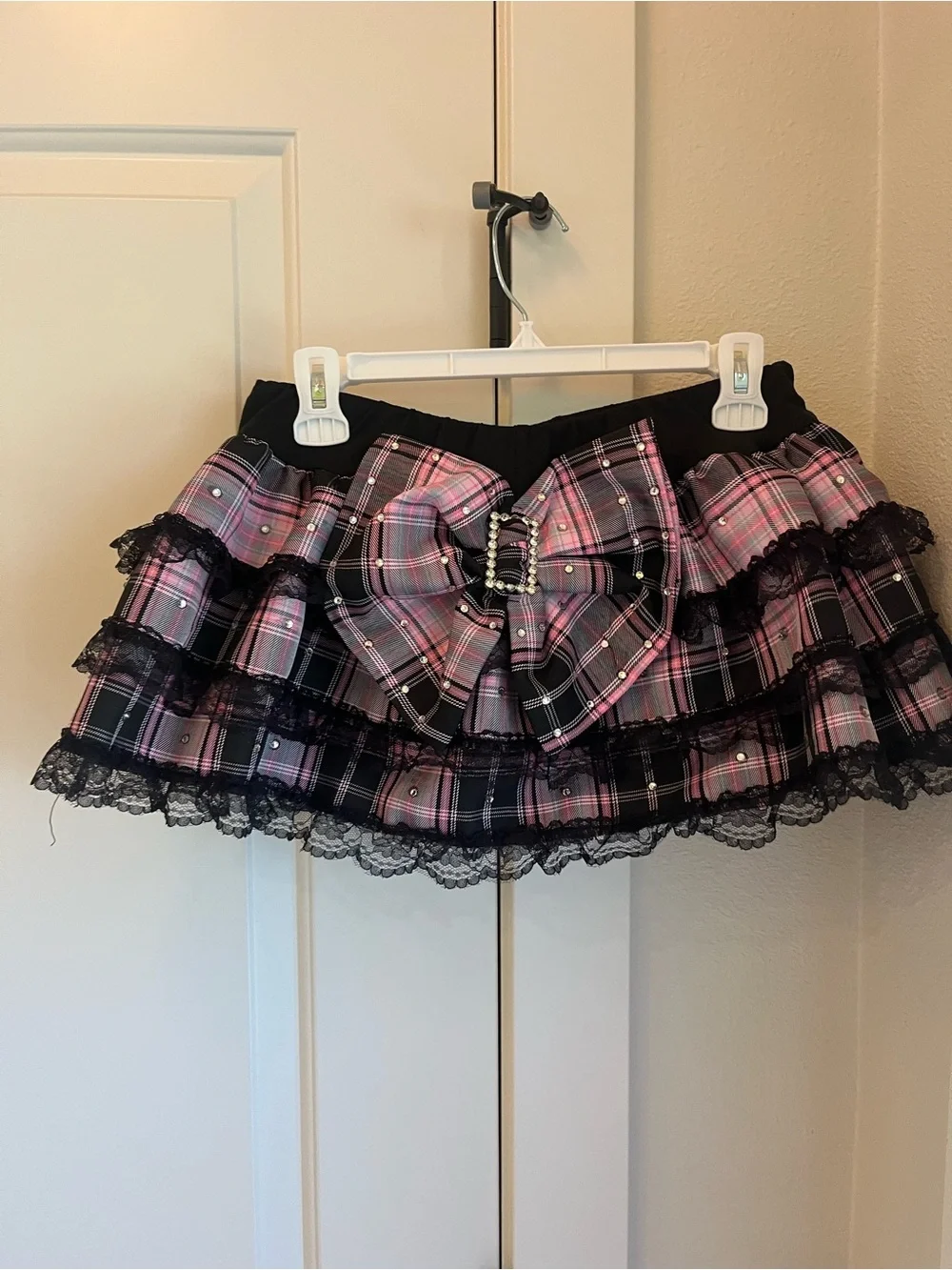 Black and Pink Halter Plaid Dance Costume